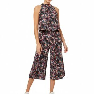 Leota Skyler Cropped in Confetti Floral BlackJumpsuit, M